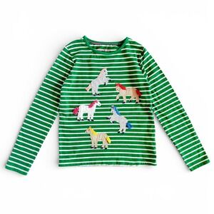 Mini Boden Green Stripe Horse Appliqué Long Sleeve Top Girls 11–12 Years 152